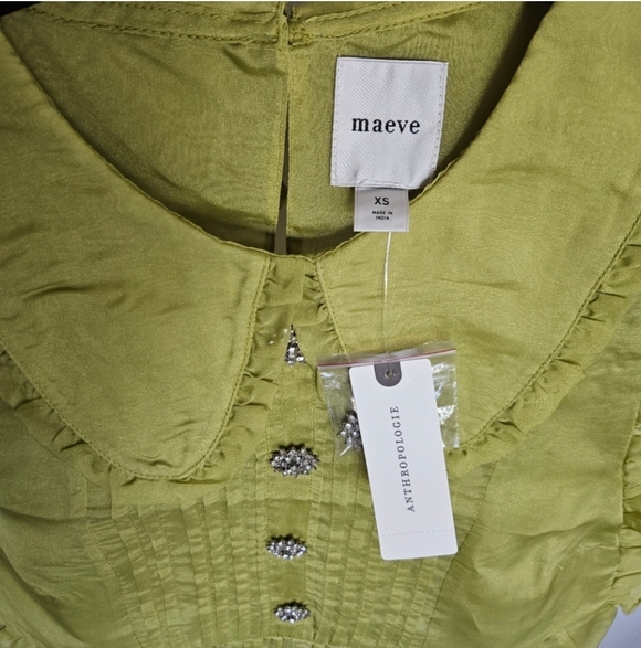 Anthropologie Maeve Peter Pan Collar Sheer Pintuck Babydoll Shirt - Picture 7 of 12